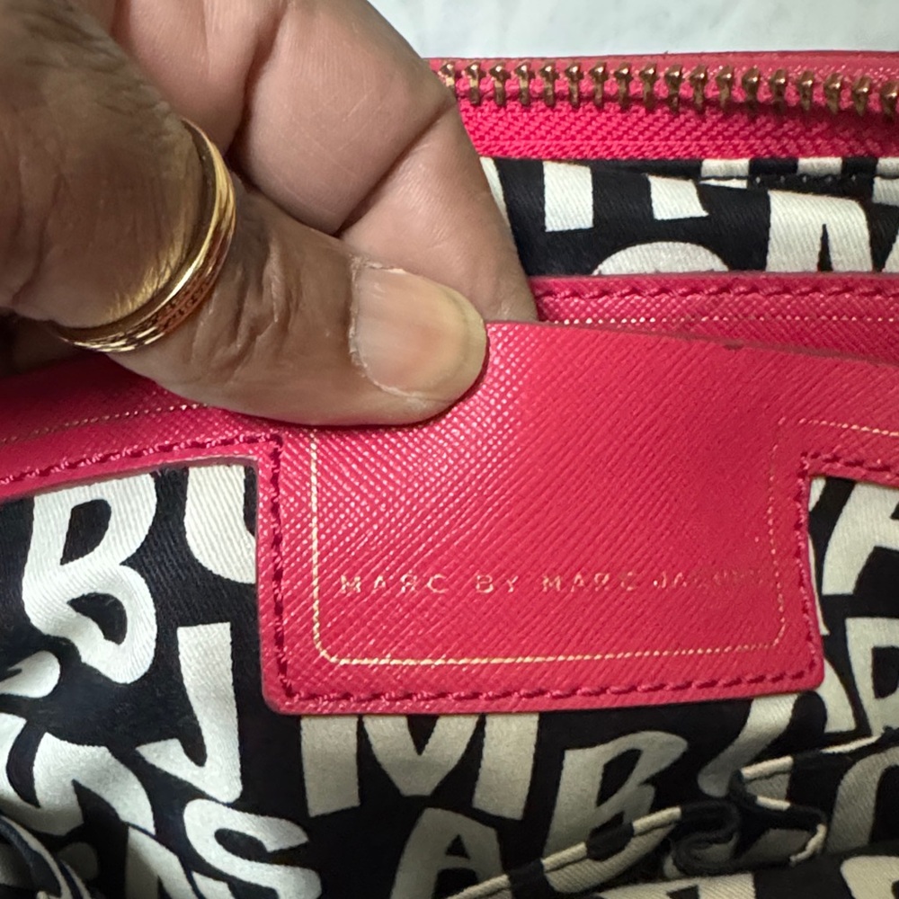Marc by Marc Jacobs Bright Pink Saffiano Tote with Gold Plaque - Picture 9 of 11